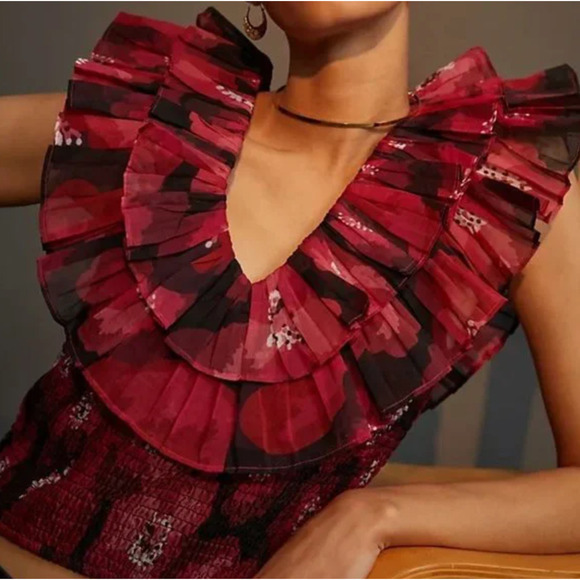Anthropologie Tops - Anthropologie Red Ruffled Blouse